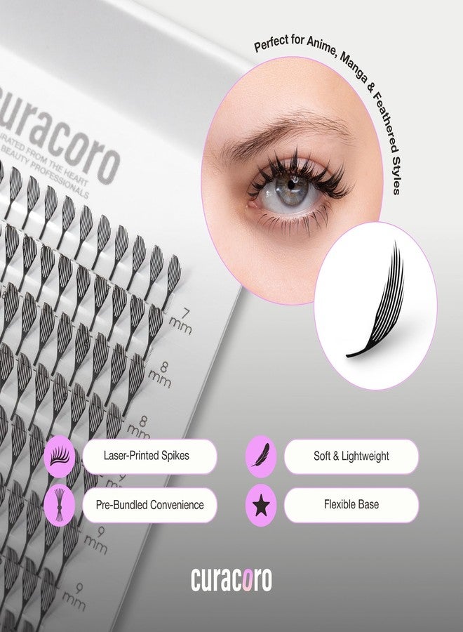 Curacoro Anime Feather Spike Lash Extensions – 360 Fans Lightweight and Defined Laser-Printed Premade Lash Spikes, Anime Lashes CC Curl 9–16mm for Professionals - Image 3